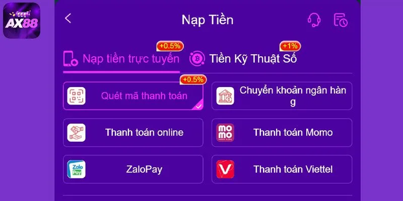 Hướng dẫn chi tiết cách nạp tiền AX88 cho hội viên mới 